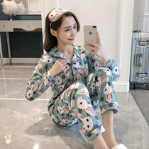  Pajamas womens spring and autumn long-sleeved cotton Korean summer cute student confinement clothes thin home clothes cardigan suit