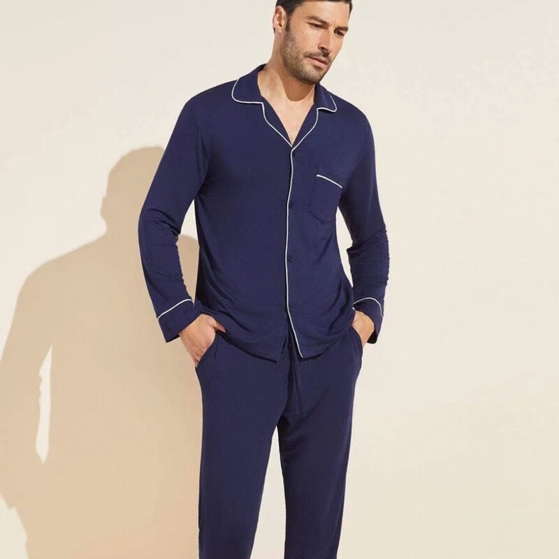 Brand Original | Eberjey Old Money Light Luxury Men's Modal Long Sleeve Long Pants Loungewear Casual Pajama Set
