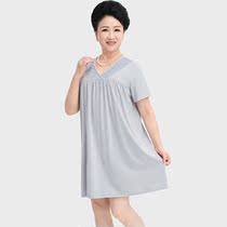 Middle-aged and elderly nightgown mother short-sleeved pajamas female loose-cut Modale home dress V-neck skirt lace lace