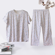 Middle-aged and elderly pajamas suit cotton cardigan cotton cloth old man short-sleeved home clothing summer thin air-conditioned clothing