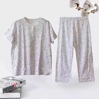 Middle-aged and elderly pajamas suit cotton cardigan jacket cotton cloth old man short-sleeved home clothing summer thin air-conditioned clothing