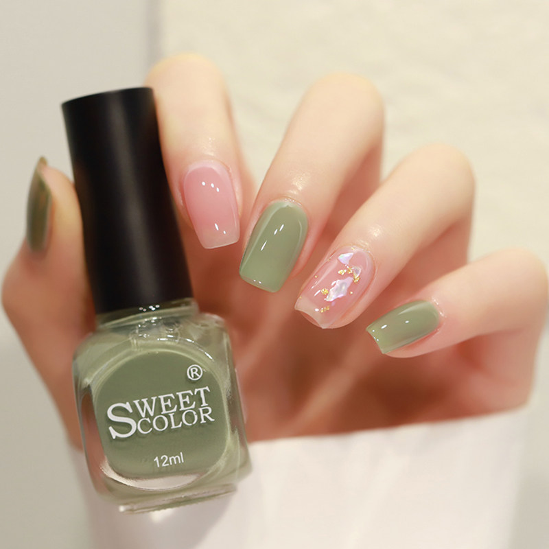 SC2022 net red nail polish women's no-bake, tasteless, quick-drying, long-lasting suit for pregnant women, jelly-colored matcha color