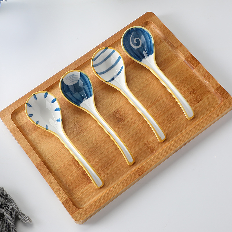 Net red Japanese household ceramic tap spoon large soup long handle long stalk porridge spoon grain spoon