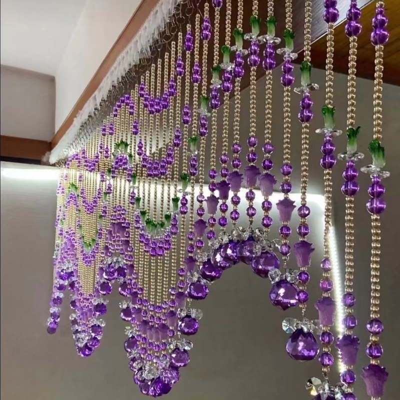 Purple Crystal Bead Curtain Door Curtain Living Room Partition Curtain Wavy Hanging Curtain