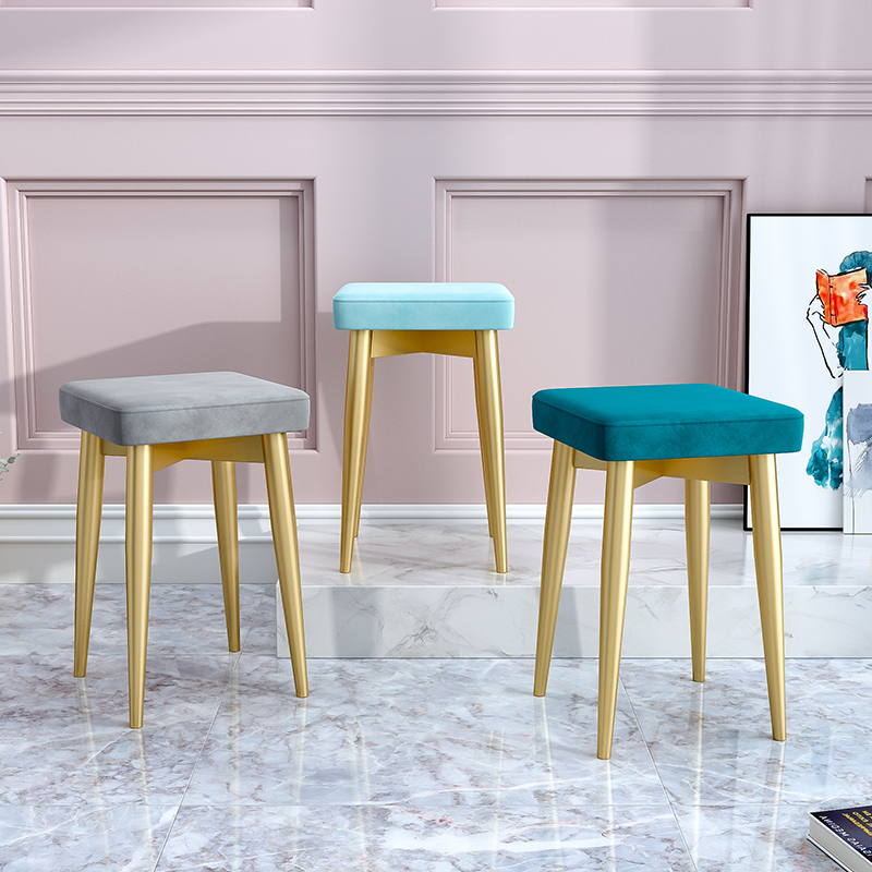 Nordic Creative Personality Iron Art Makeup Chair Bedroom Home Little Leather Stool Makeup Chair Brief Changing Shoes Bench Wave