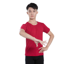 Red dance shoes T-shirt mens cotton short-sleeved tops childrens yoga practice clothes adult dance clothes Chinese dance body half-sleeve