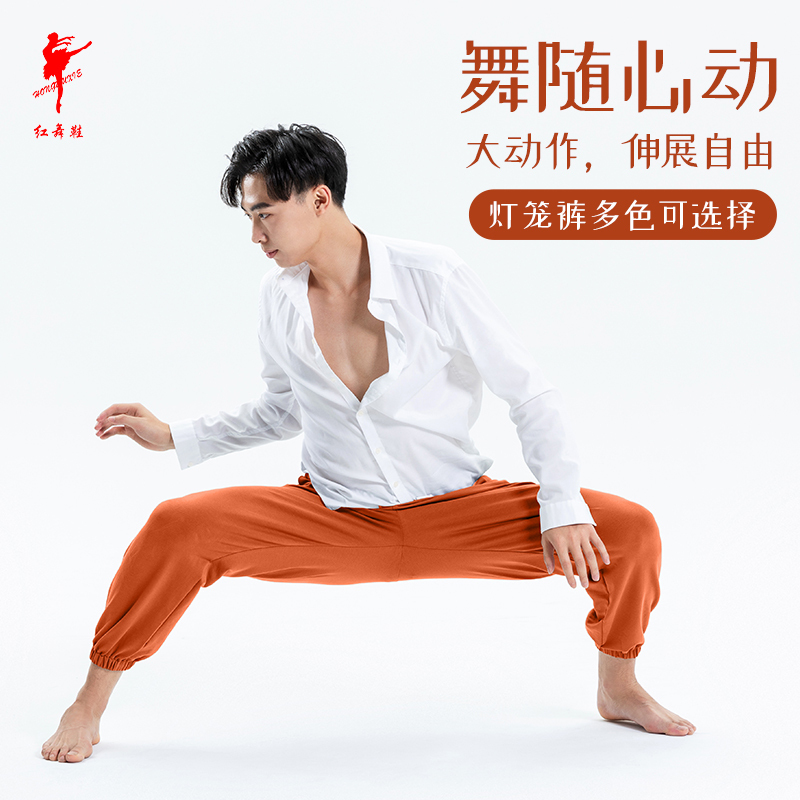 Red Dance Shoes, Unisex, Adult Modern Dance Cotton Loose-Fitting Elastic Waistband Practice Pants, Casual Sports Dance Carrot Pants