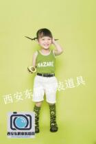 Girl Little Fresh Bull Oil Fruit Green Summer Suit Movie photography Apparel exhibition Genuine Clothing Middle Childrens Babies
