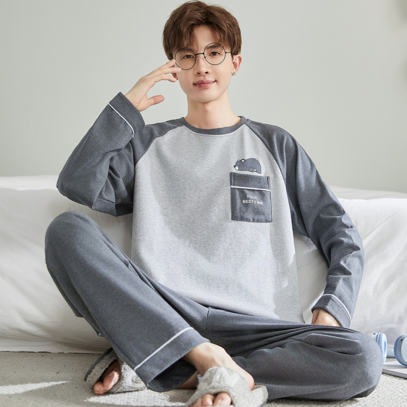 Big Boy Pajamas 2026 New Style Pure Cotton for Teenagers, Junior High School Students, Spring and Autumn Thin Long-Sleeved All-Cotton Men's Style