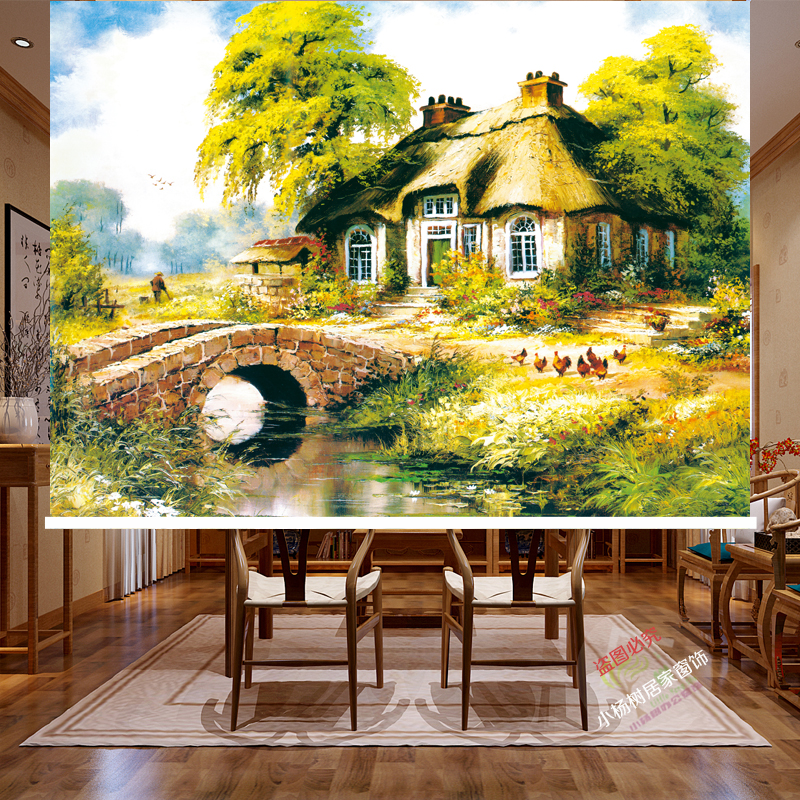 Oil Painting Scenery Farmyard Fashion House Fashion Office Hotel Windows Roller Shutters Obstruct door curtain Hyun Guan Background Curtain