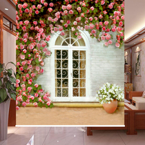 European style fashion balcony flowers fake window picture Office home roller blinds custom partition door curtains Entrance window advertising