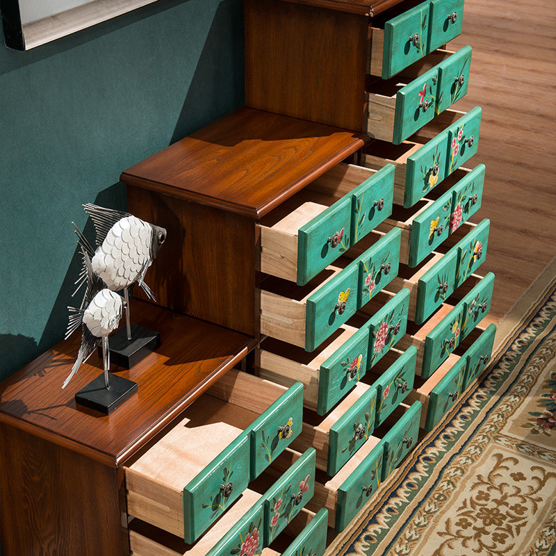 American-style painted chest of drawers bedroom complete three-drawer chest bedside table made of old country solid wood drawer type high cabinet