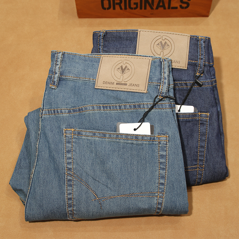 Summer Thin Men's Jeans Loose Straight Nostalgic Blue Business Men's Pants Cotton Stretch Comfortable Breathable European Station Summer Thin Men's Jeans Loose Straight Nostalgic Blue Business Men's Pants Cotton Stretch Comfortable Breathable European Station
