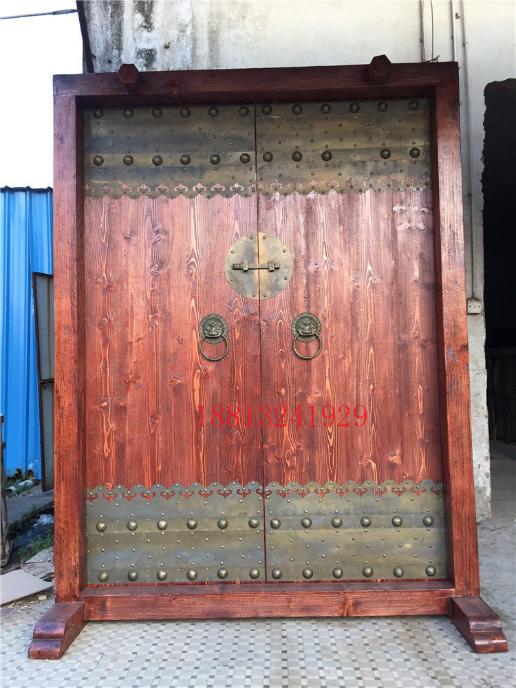 Custom solid wood antique courtyard door villa entry rural wall single double switch wooden door tea house door elm door - Taobao