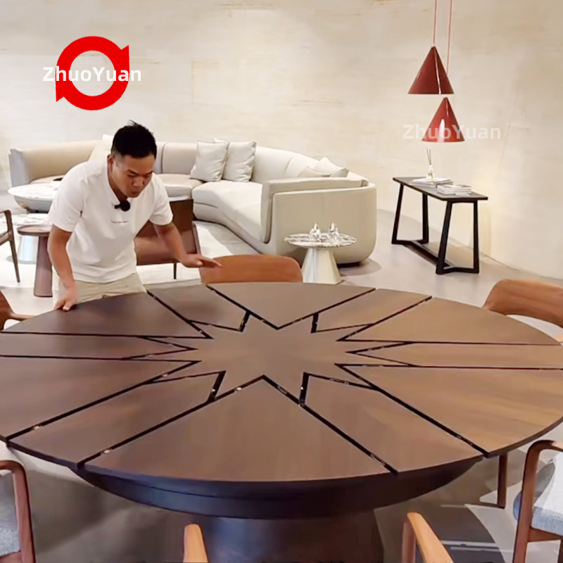 Foshan Fletcher Dining Table, Convertible Round Table, Extendable and Rotatable, Expandable Dining Table, Fletcher Transformable and Expandable Round Table for 14 People