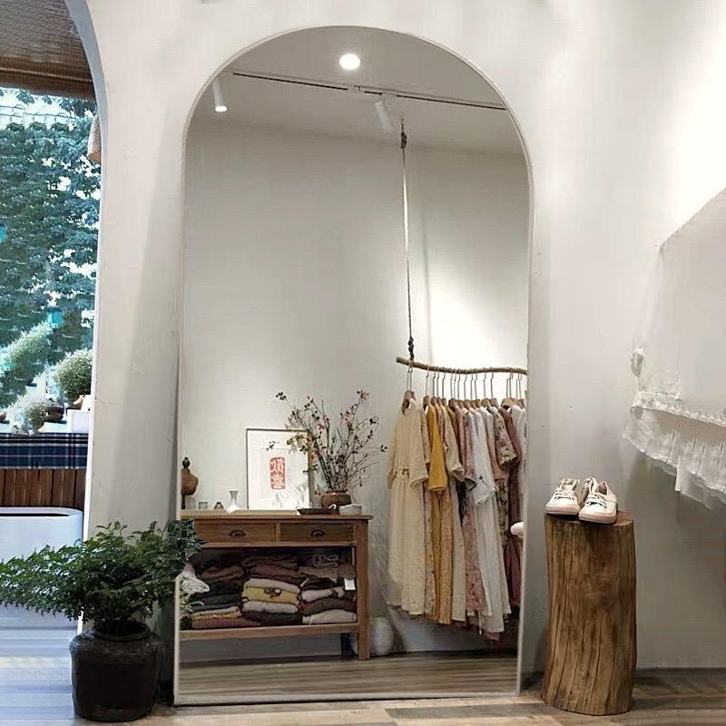 Net red photo ins Nordic clothing store arch slimming mirror full body dressing mirror beauty fitting mirror floor mirror floor mirror