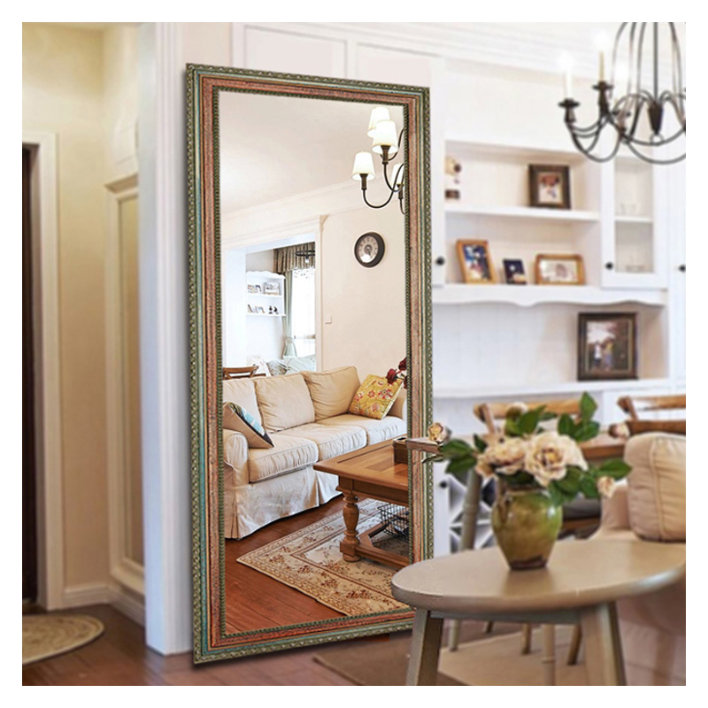 Retro solid wood full-body mirror Mediterranean floor mirror wall-mounted mirror American retro full body mirror wall-mounted