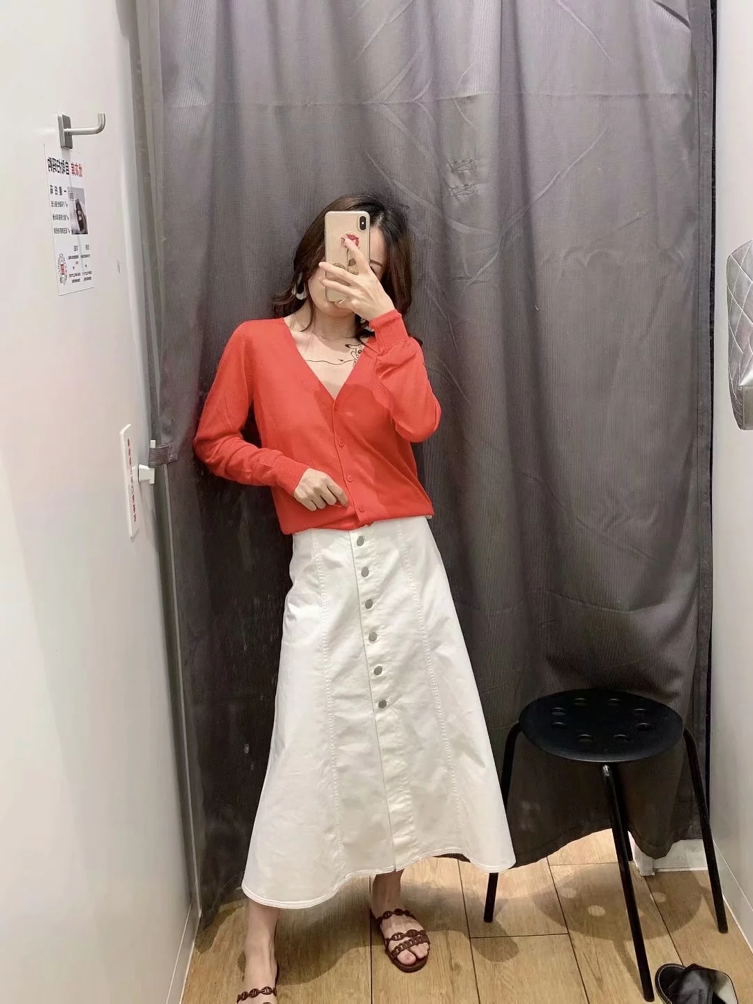 Phòng thay đồ hè 2019 nữ mới eo cao cotton phía trước váy dài - Váy chân váy kiểu