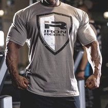 Muscle fitness T-shirt top Fitness training Europe and the United States pure cotton bodybuilding large size loose sports short-sleeved brother men
