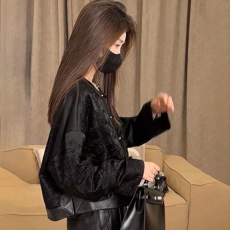 New Chinese Style Jacket for Women, Spring and Autumn, Petite Short Cardigan, Baseball Jacket, High-End Black Top, Trendy