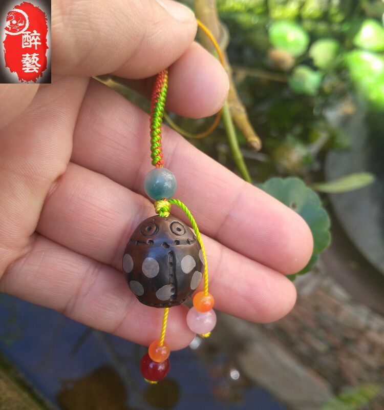 Jianshui purple pottery tea pet seven-star ladybug pendant necklace purple pottery U disk buckle key chain pendant zodiac tea pet ornament