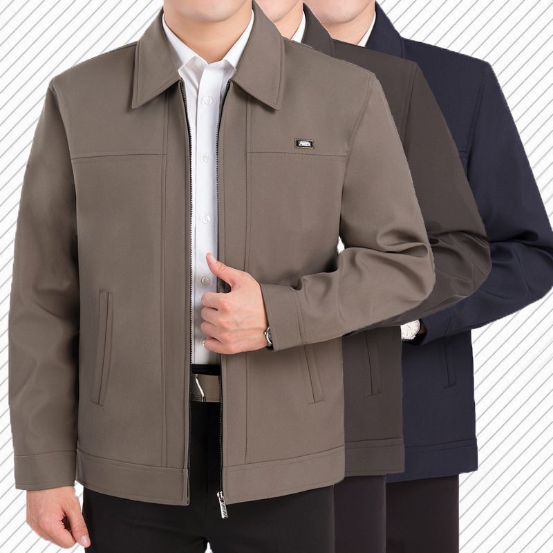 Authentic Middle-Aged and Elderly Men's Jackets for Spring and Autumn, Casual Loose-Fitting Outerwear for Dads, Thin Coats