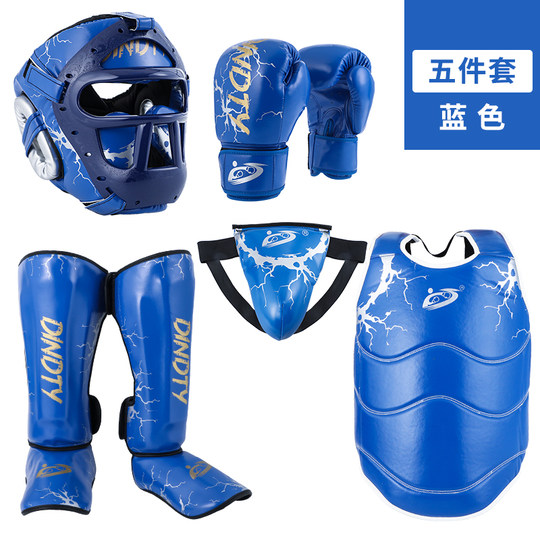 Full Set of Sanda Protective Gear for Adults and Children, Muay Thai Boxing Training Head Protection, Leg Protection, Chest Protection, Fighting Protective Gear Set