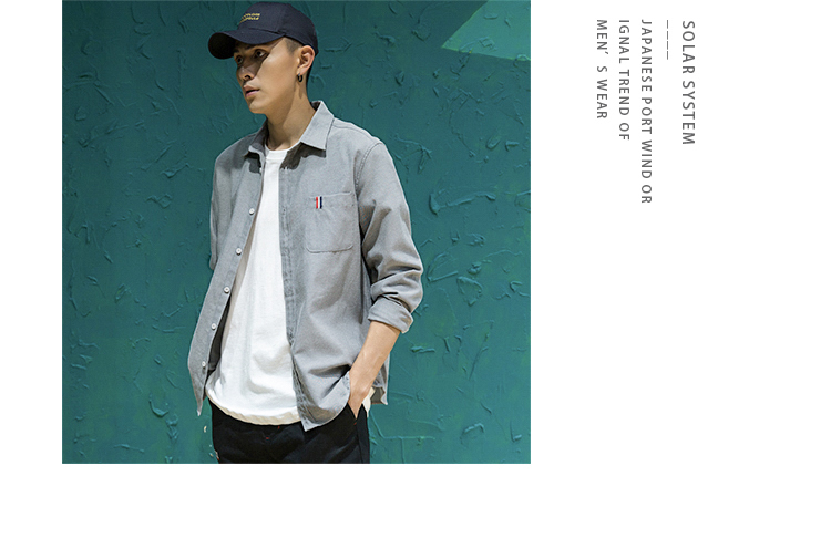 Thương hiệu phong cách Nhật Bản đơn giản hoang dã áo sơ mi dài tay nam phong cách retro retro rắn màu áo sơ mi dài oxford áo sơ mi nam 2021