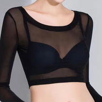 0202 new ultra-thin transparent mesh top half-cut base shirt sexy slim-fit perspective half-body lace base coat