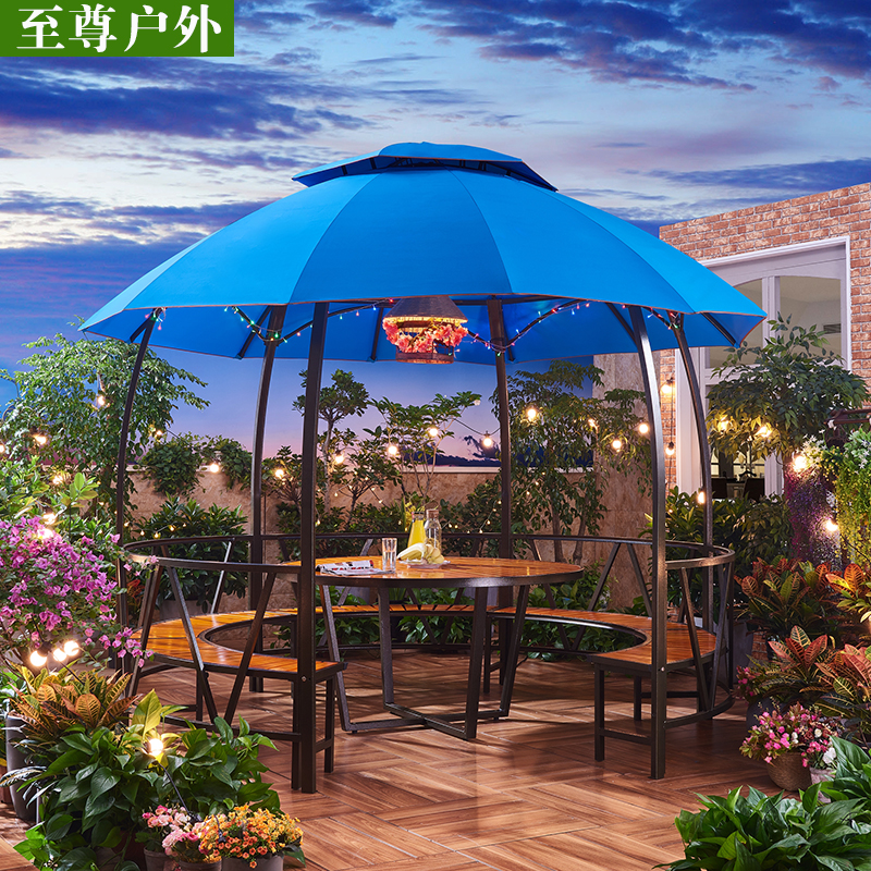 Anti-corrosion wooden gazebo Chalet villa courtyard Garden design Leisure farm Simple pavilion Roof round awning