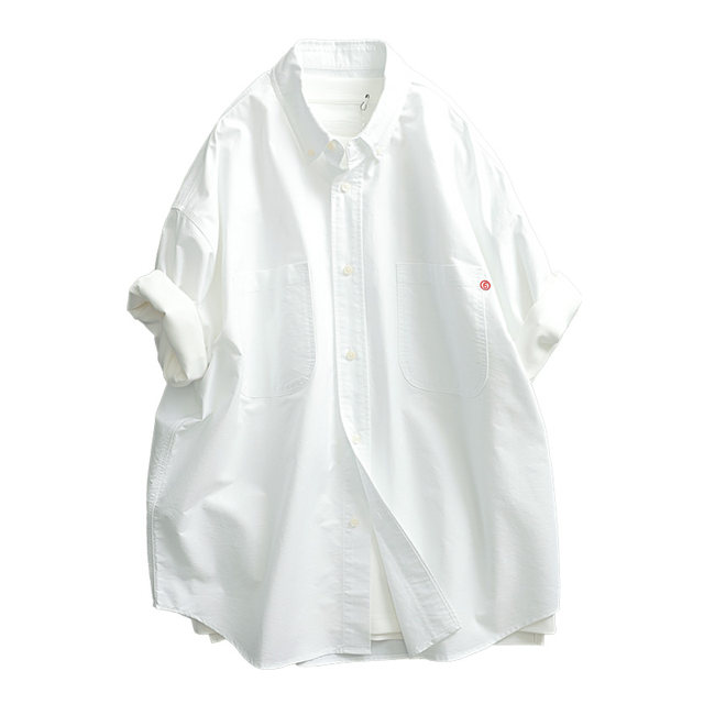 Summer Japanese cityboy style Oxford washed button-down wide version short-sleeved shirt for men