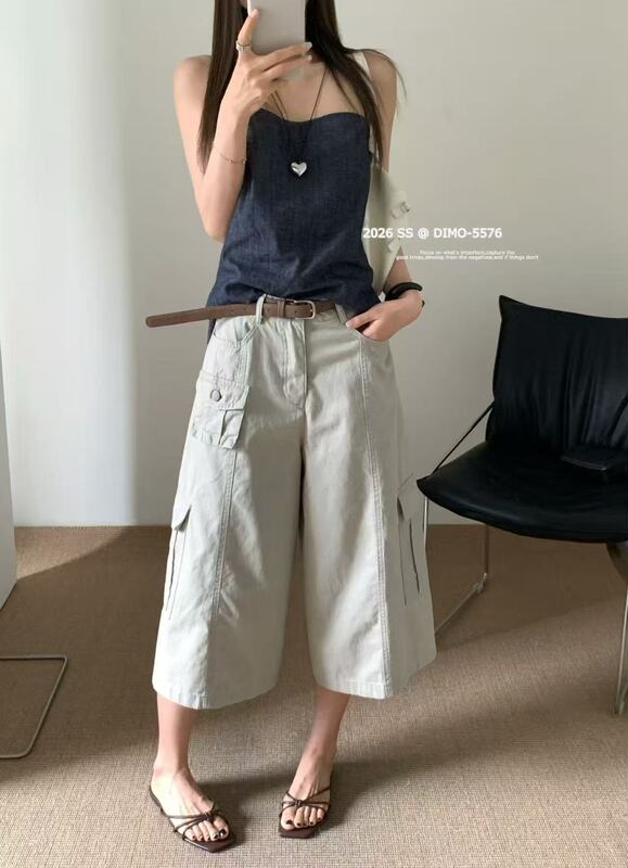 Dm5576 Summer New High-Waisted Workwear Denim Capri Pants for Women, Loose Wide-Leg Mid-Length Pants, Versatile New Casual Pants Dm5576 Summer New High-Waisted Workwear Denim Capri Pants for Women, Loose Wide-Leg Mid-Length Pants, Versatile New Casual Pants