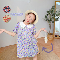 2022 Summer girls dress new baby collar Crushed Flowers Korean version Childrens dress Dress Baby Foreign Air Summer Princess Dress