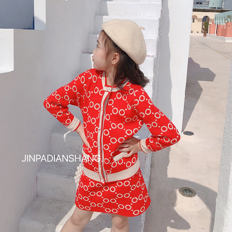 2022 Girls Autumn Dress New Little Fragrant Wind Sweater Korean Edition Children's Set Baby Western Pie Spring and Autumn Kids Clothes