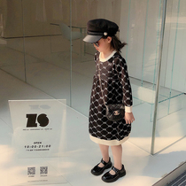 2022 Spring Fall Middle Childrens Temperament Foreign Air Needle Loom Sweater Dress Dress Woman Baby Han Version Long Sleeve Princess Dress