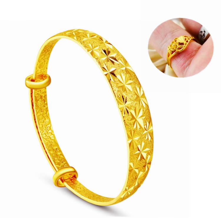 [Gửi nhẫn] Vòng tay nữ mạ vàng 24K không phai Vòng tay chống nước 18K vòng tay vàng cát cho mẹ thạch anh tóc đen