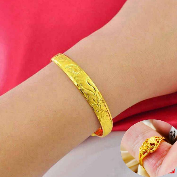 [Gửi nhẫn] Vòng tay nữ mạ vàng 24K không phai Vòng tay chống nước 18K vòng tay vàng cát cho mẹ thạch anh tóc đen