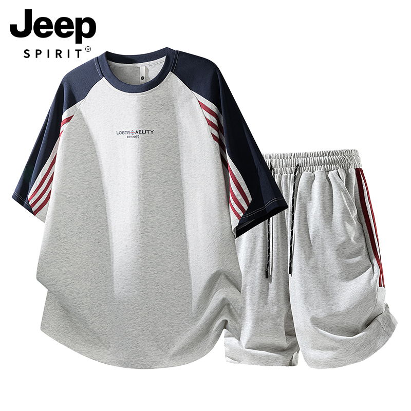 Jeep Summer Sports Suit Men's 2026 New Short-Sleeved Shorts Loose and Lightweight Casual Sportswear Two-Piece Set
