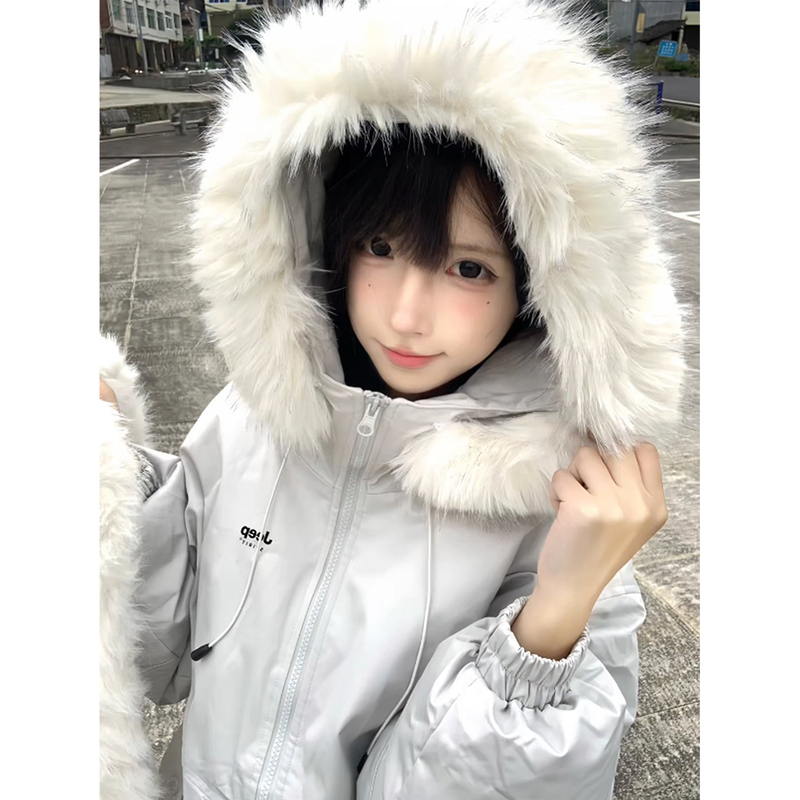 Jeep Zhao Lusi Style Parka for Women, Winter 2026 New Model, Petite Size, Thickened Fur Collar, down Cotton Jacket