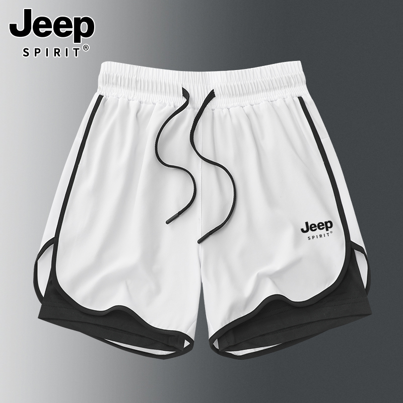 Jeep Men's Summer Ice Silk Quick-Dry Sports Shorts for Fitness Training, Running, and Track and Field, Anti-Exposure, Outerwear Three-Quarter Shorts