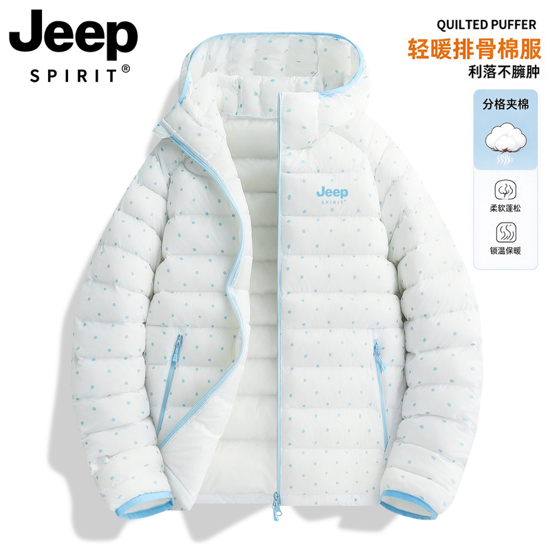 Jeep Polka Dot down Cotton Jacket for Women 2026 New Winter Petite Ribbed Cotton Coat Korean Style Student Cotton-Padded Jacket