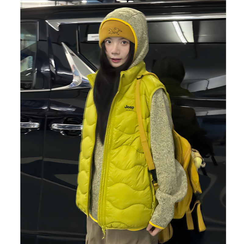 Jeep Yellow Lightweight down Vest for Women 2026 New Autumn and Winter Outerwear Outdoor Vest for Petite People Warm Jacket