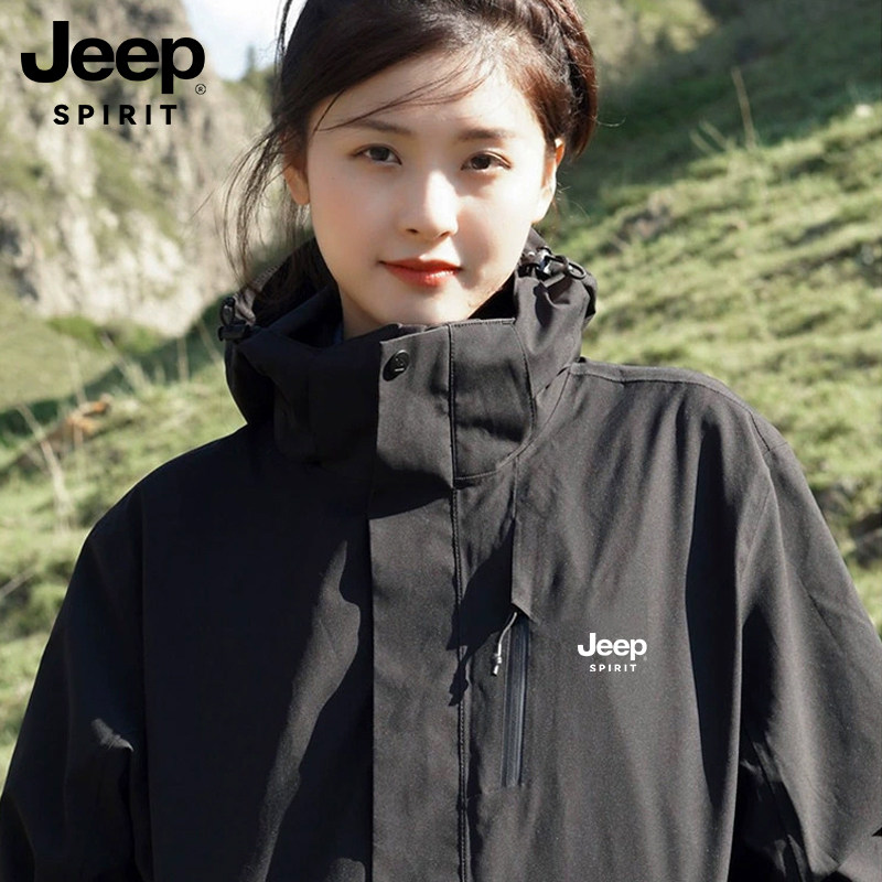 JEEP Assault Jacket Woman 2023 new three-in-one detachable high level Lovers Windproof Outdoor Jacket Man-Taobao
