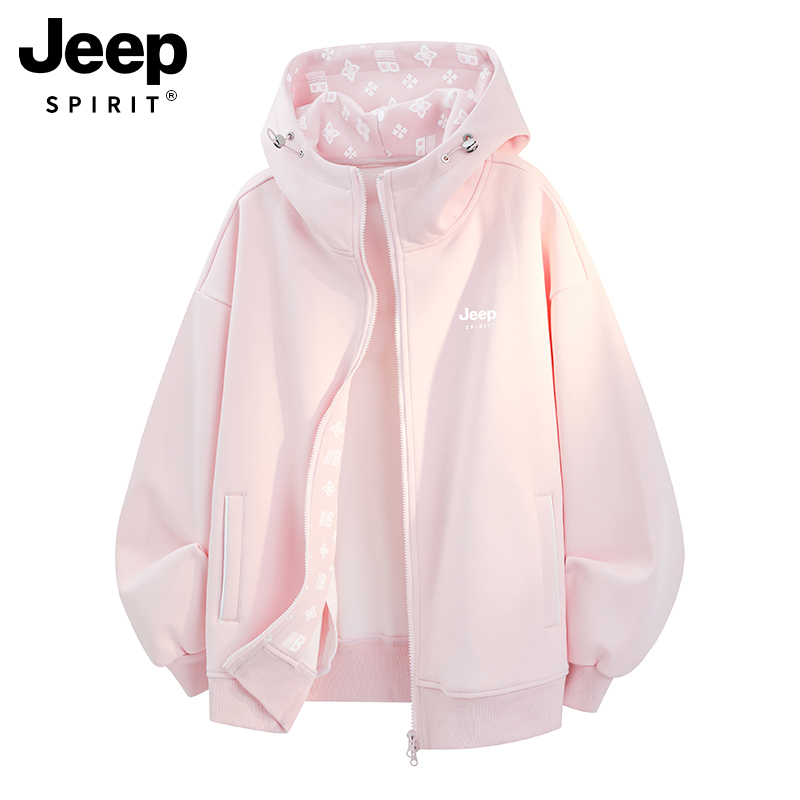 Jeep Pink Jacket for Women 2026 New Spring and Autumn Korean Style Loose Early Autumn Petite Cardigan Hooded Sweatshirt