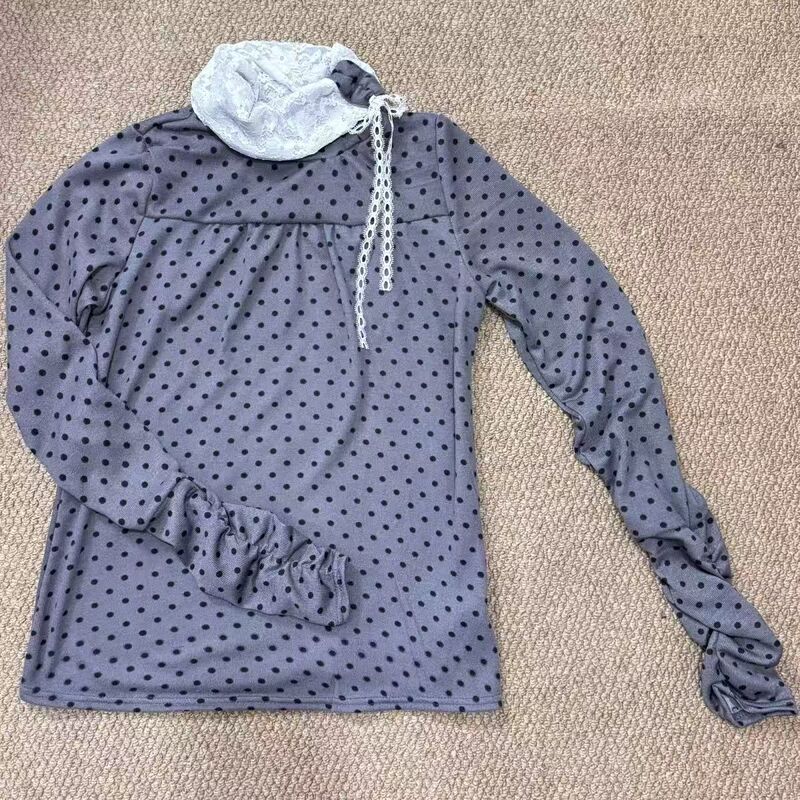 2025 Bo Yi Yuan Factory Store Polka Dot Cotton Drawstring Elastic High Neck Base Shirt
