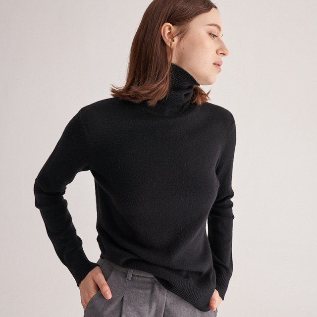 Autumn and winter 100% cashmere sweater turtleneck pullover thin bottoming sweater for women short slim fit sweater fashionable and versatile