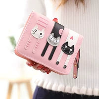 Ví nữ ngắn đoạn ví nữ Phiên bản tiếng Nhật và Hàn Quốc của mèo hoạt hình dễ thương ba khóa kéo ví thủy sinh ví cầm tay nữ 