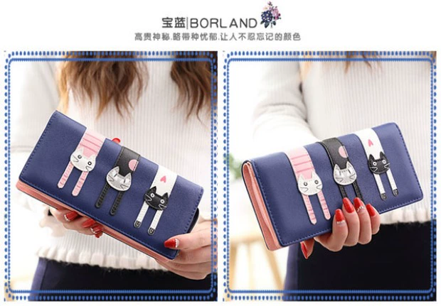 Ví nữ dài ví nữ phiên bản Nhật Bản và Hàn Quốc của mèo hoạt hình dễ thương ba dây kéo ví sinh viên ví
