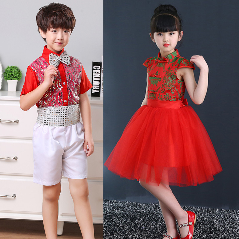 Trung Quốc hợp xướng thiếu nhi trang phục hợp xướng tiểu học và trung học hợp xướng nam nữ váy thơ đọc trang phục biểu diễn màu xanh thời trang cho bé