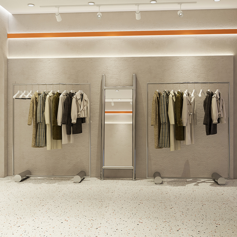 Clothing Store Show Shelf Stainless Steel Floor Type Middle Island Shelf Men And Women's Clothing Store Shelves Hanging Clothes Hanger Display Props
